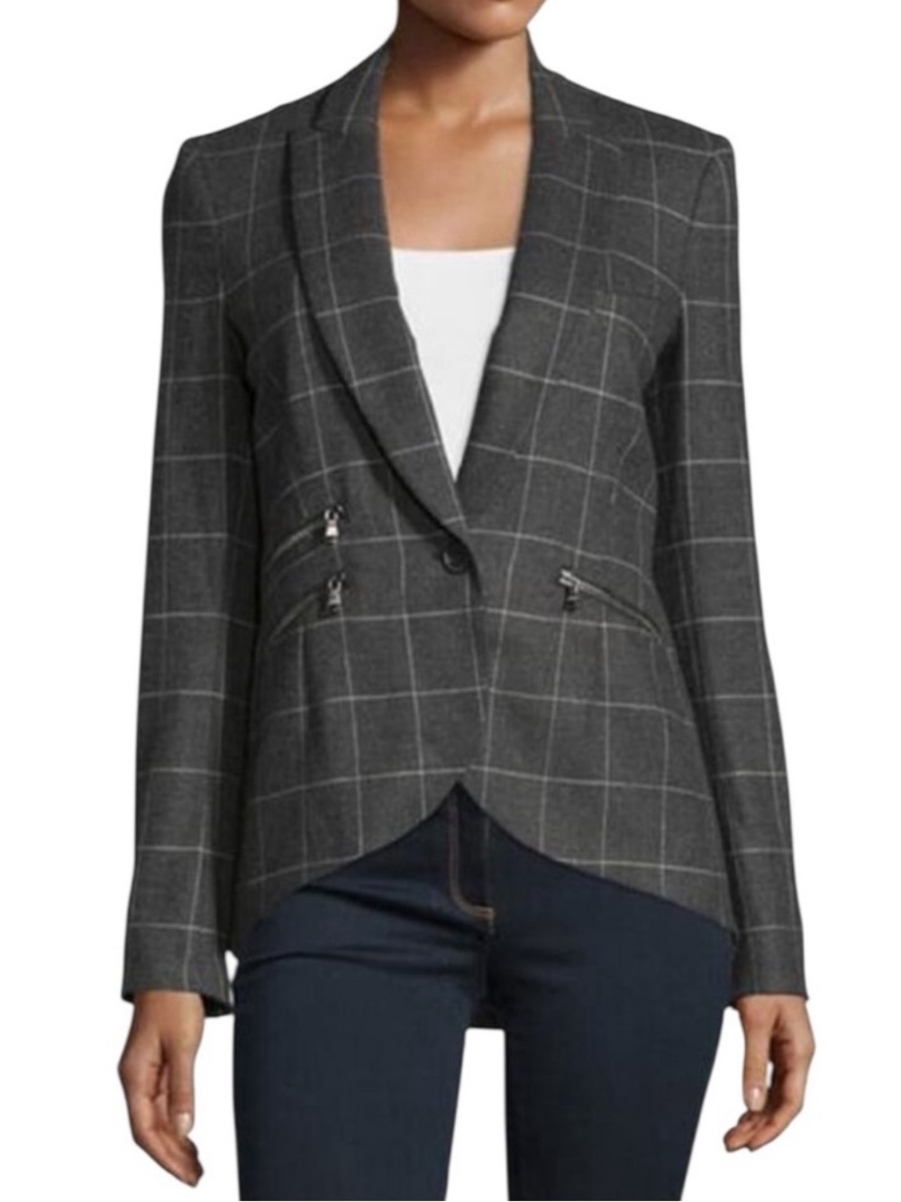 Veronica Beard Kensington Windowpane Gray Wool Blend Dickey Blazer